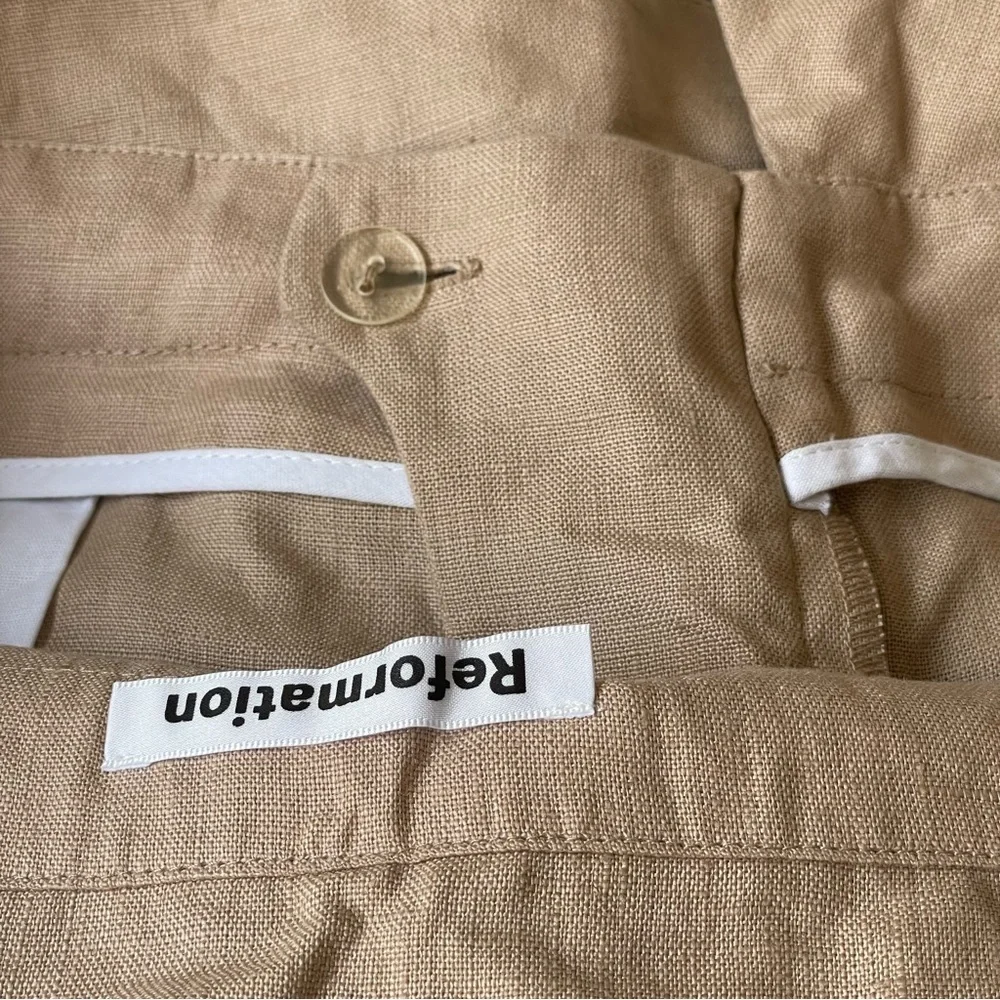 Reformation Fisher‎ Paperbag Linen Pant Straight Leg Cuffed Ankle High Waisted